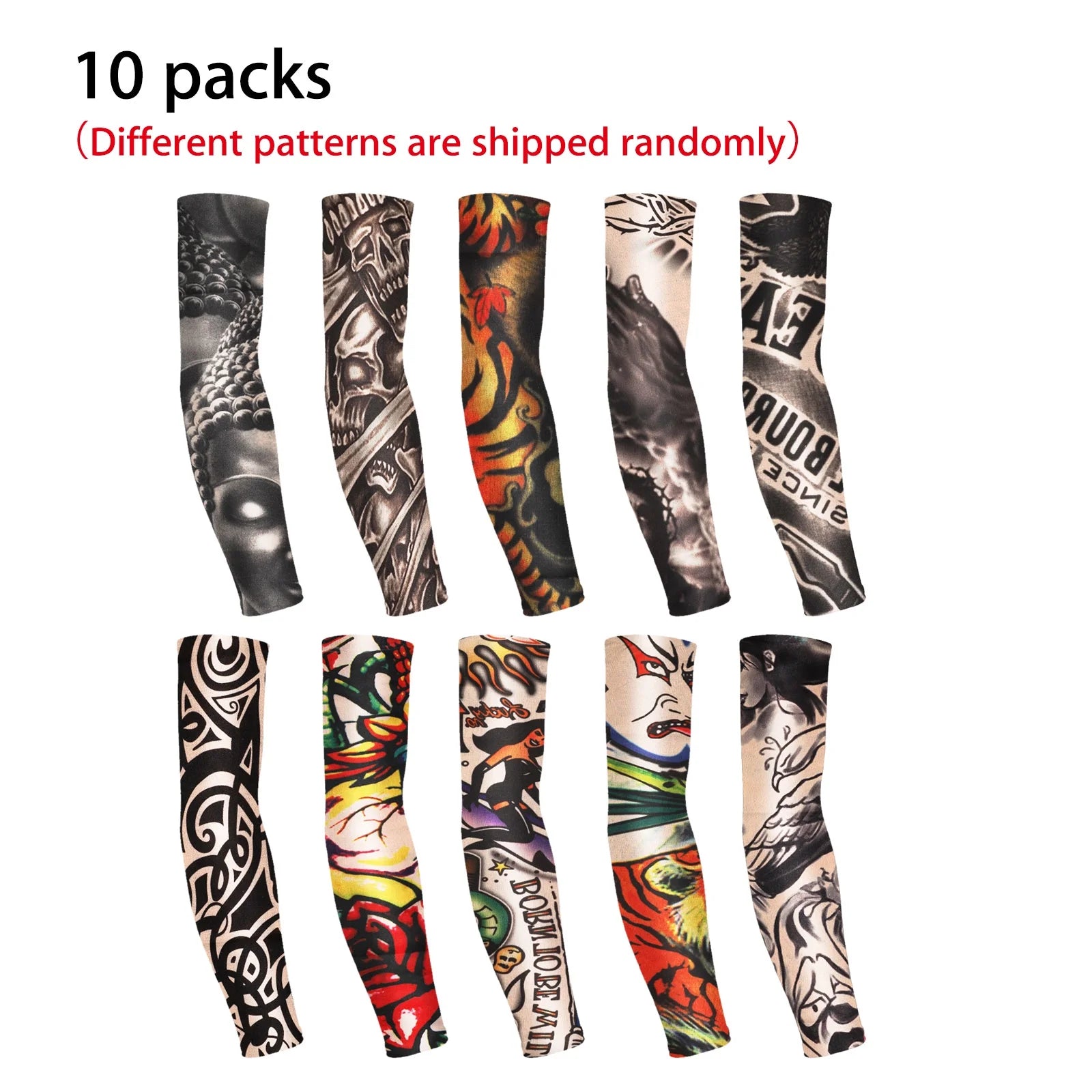 Stylish Cooling Arm Sleeves – 10pcs UV Protection UPF 50 Designs for Sports & Costumes