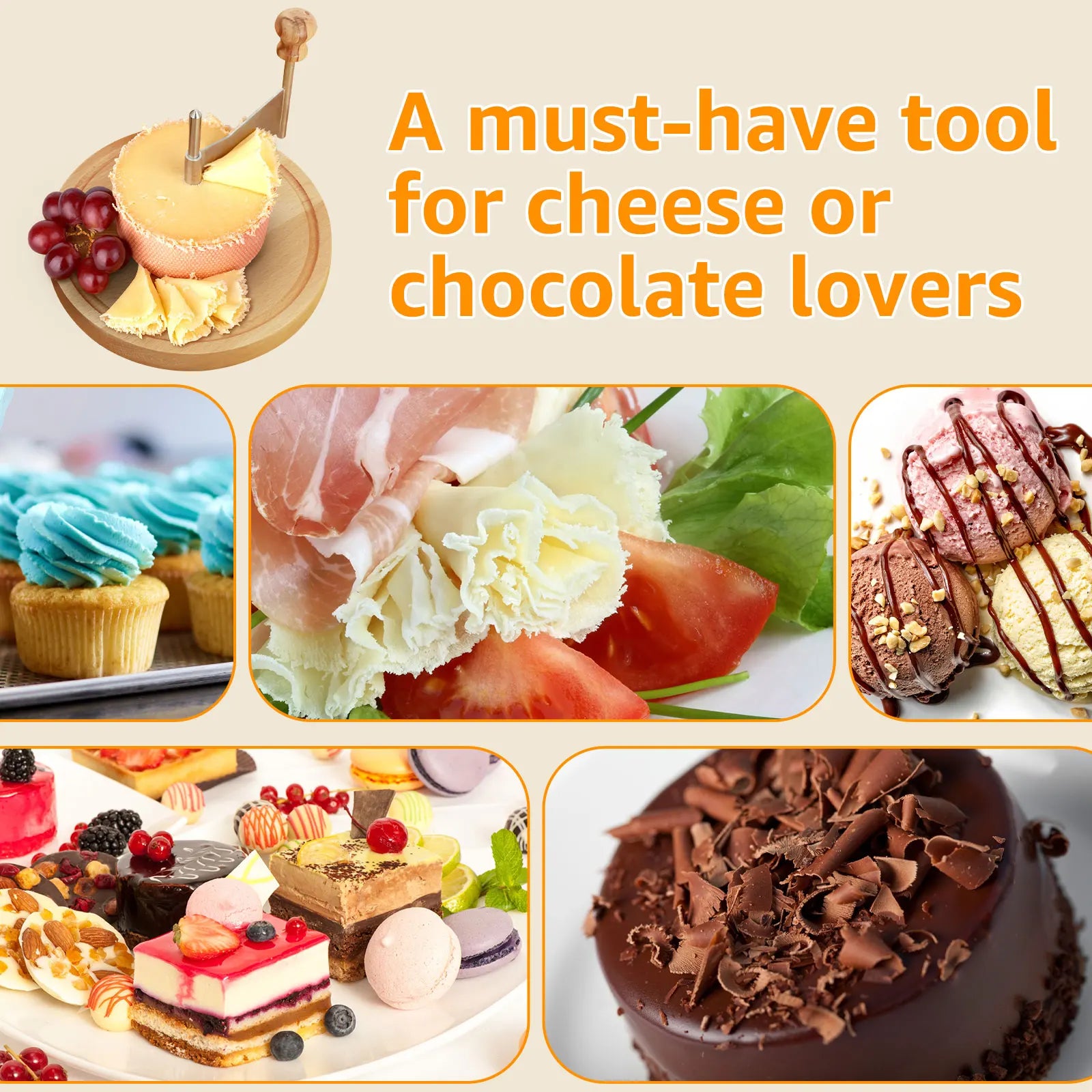Premium Stainless Steel Cheese Curler & Shaver – All-in-One Handheld Cutter & Grater for Cheese, Butter & Chocolate