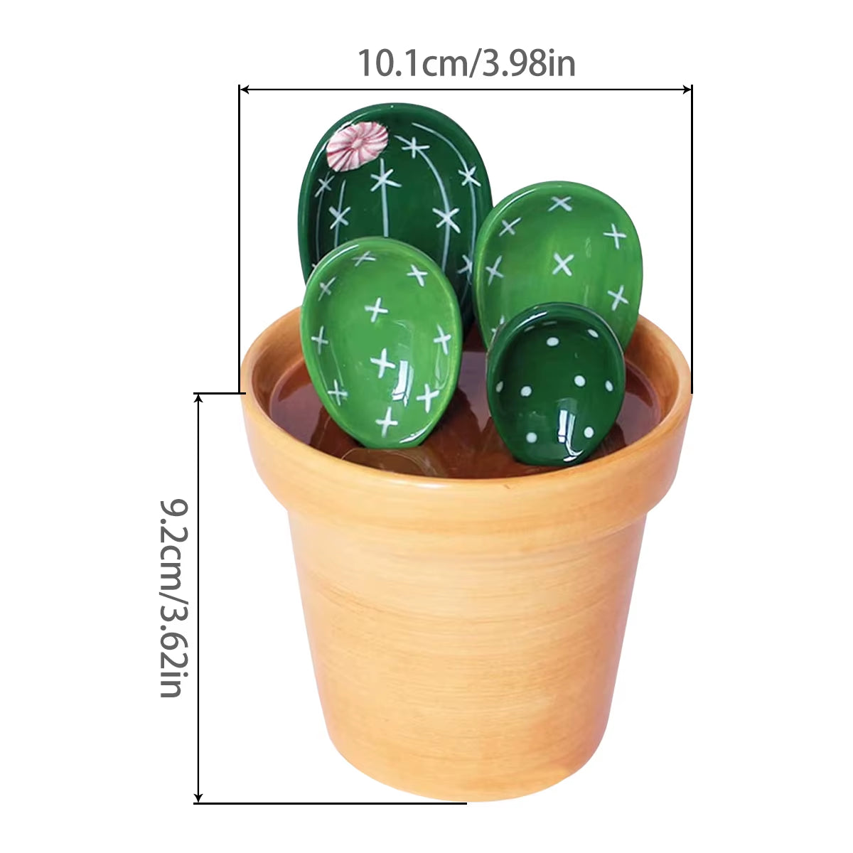 Cactus Measuring Spoons – 4pcs Ceramic Set with Flower Pot Stand