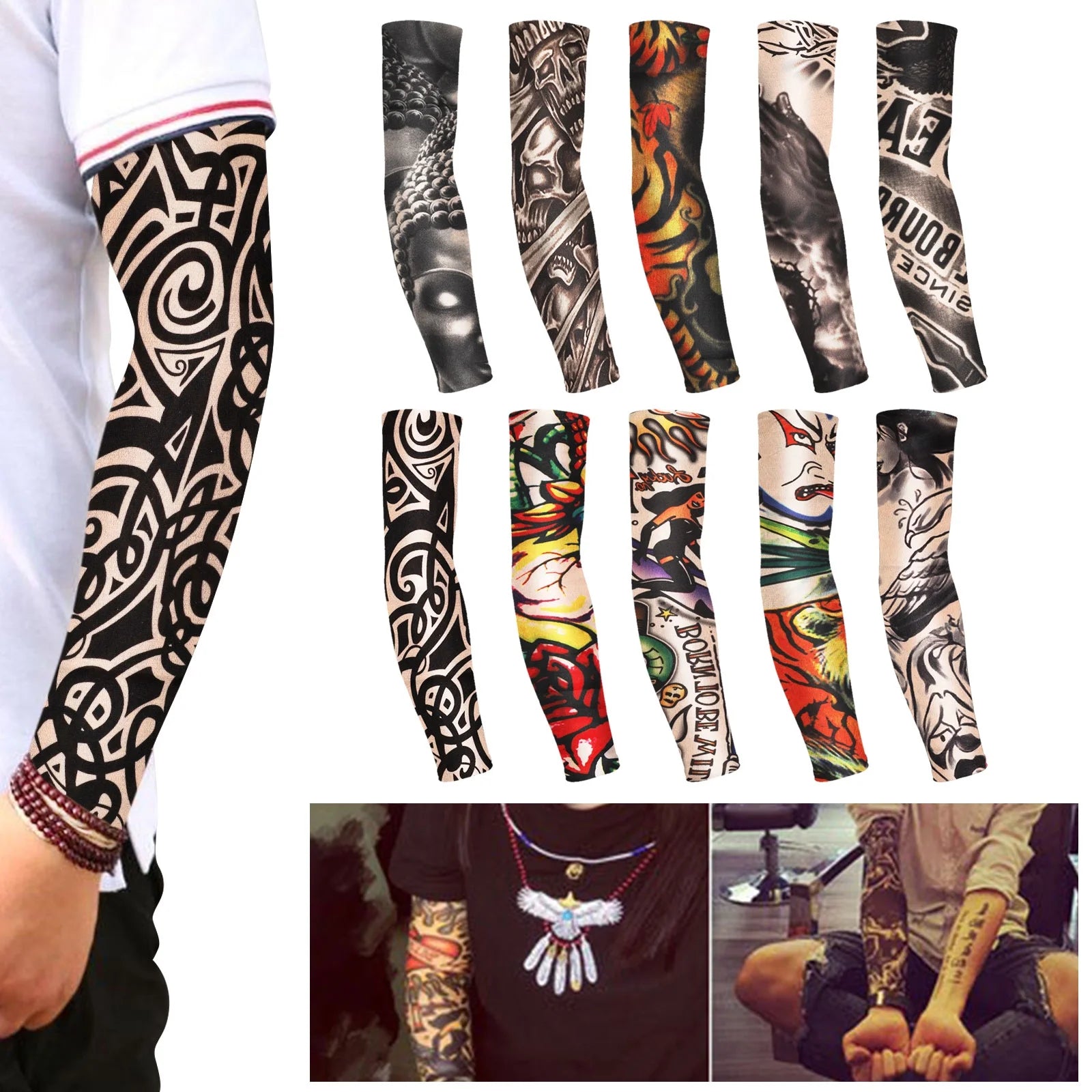 Stylish Cooling Arm Sleeves – 10pcs UV Protection UPF 50 Designs for Sports & Costumes