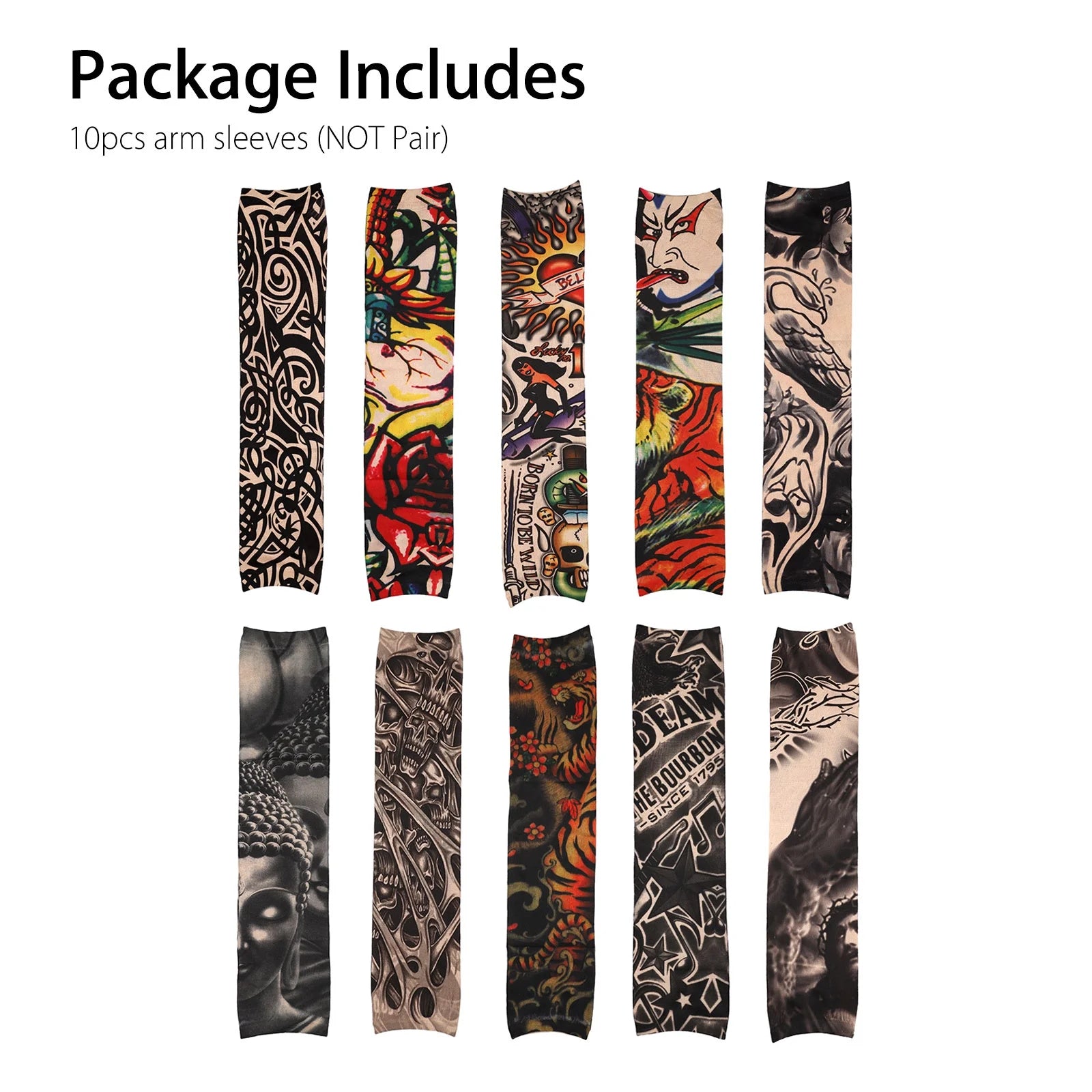 Stylish Cooling Arm Sleeves – 10pcs UV Protection UPF 50 Designs for Sports & Costumes