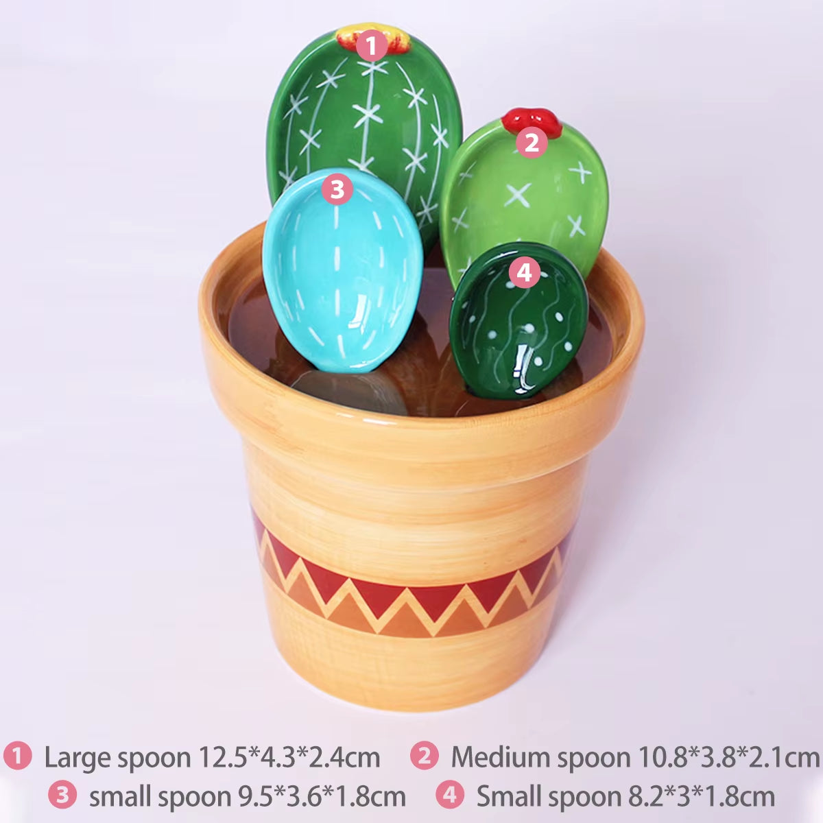 Cactus Measuring Spoons – 4pcs Ceramic Set with Flower Pot Stand