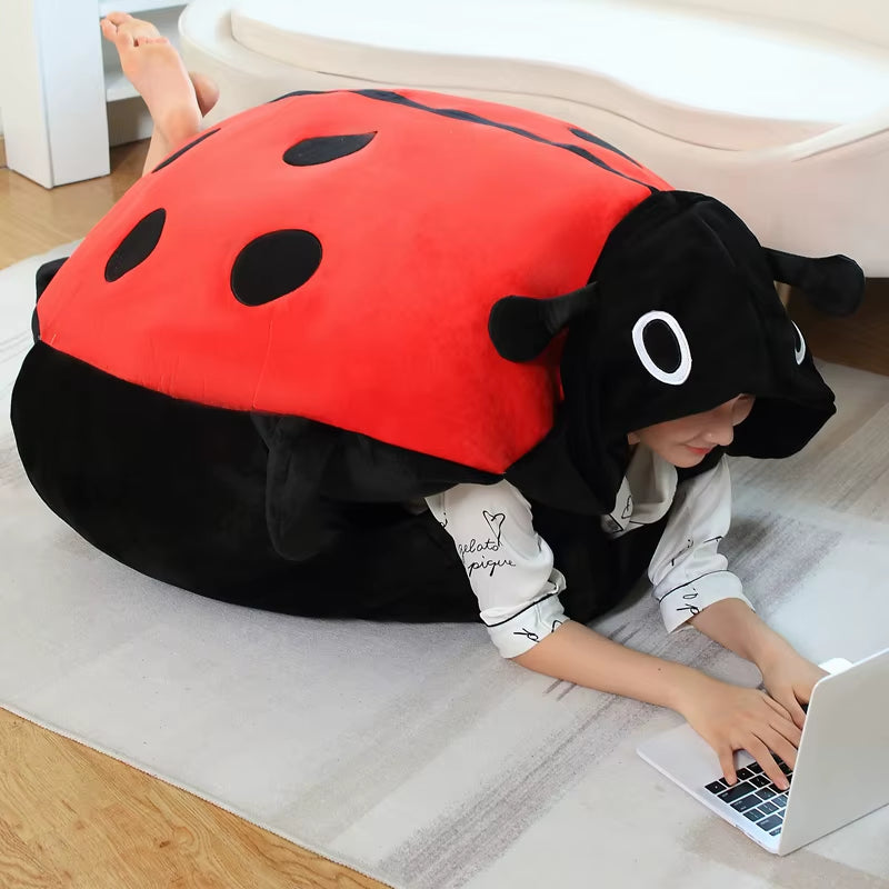 100cm Giant Ladybug Plush Toy – Wearable Insect Pillow, Soft Stuffed Animal for Cosplay, Parties, Sleep & Gifts