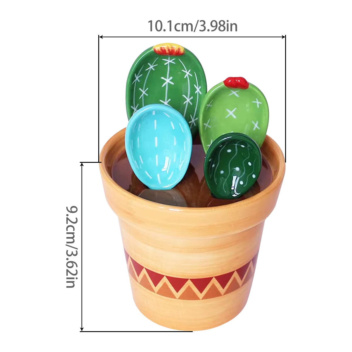 Cactus Measuring Spoons – 4pcs Ceramic Set with Flower Pot Stand